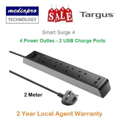 TARGUS SmartSurge 4 with 2 USB Smart Charger ports - Smart Surge 4-Way - Local Distributor Warranty