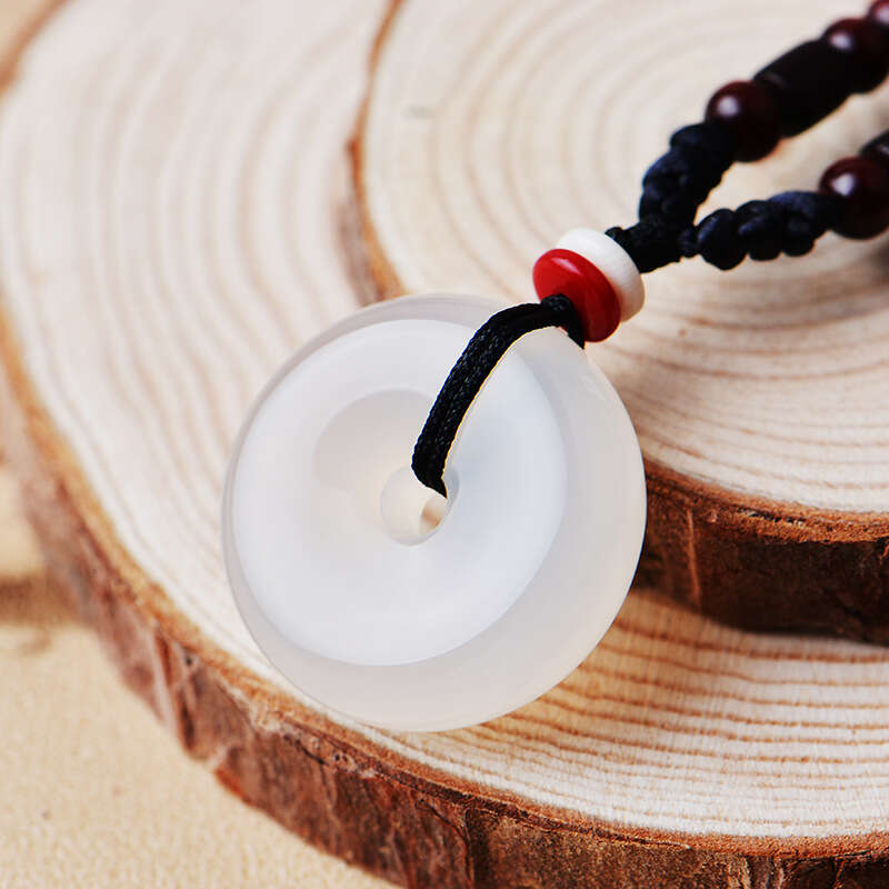 Mặt Hetian tự nhiên Chalcedony, bình, ngọc chất lượng cao cho sự an toàn và may mắn, mặt dây chuyền khóa hòa bình
