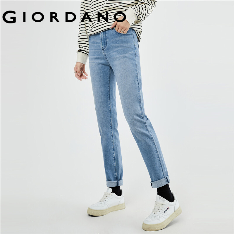 GIORDANO Quần Jean Nữ Ria Mép Tác Dụng 5 Túi Quần Denim Giữa Tăng Slim Thoải Mái Đơn Giản Thời Trang