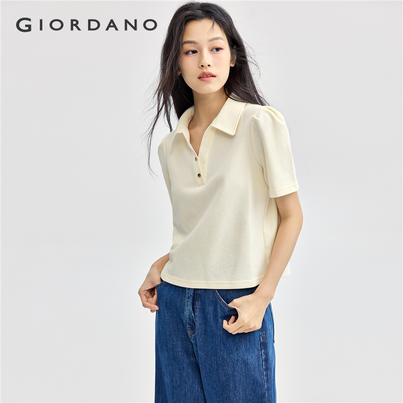 GIORDANO Nữ Áo Sơ Mi Polo Cổ Chữ V Cổ Chữ V Bánh Waffle Áo Polo Ngắn Tay Mùa Hè Đơn Giản Thời Trang Áo Sơ Mi Polo 18314201