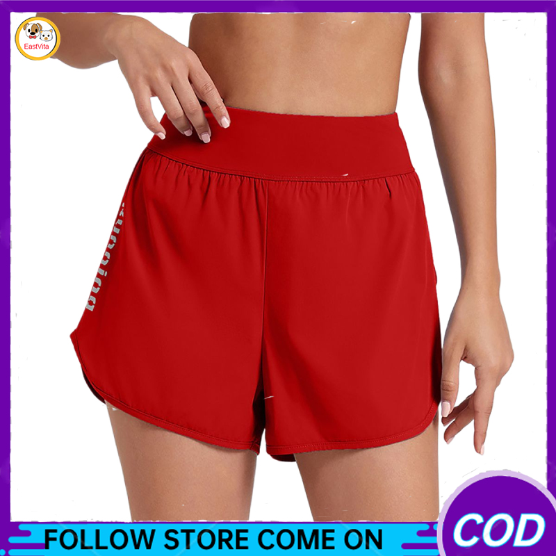 Women's Athletic Shorts Casual Loose Solid Color Elastic Waist Summer Letter Printing Workout Sports Shorts