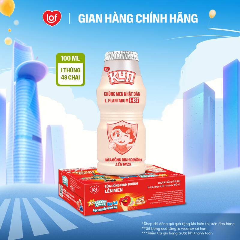 Sữa chua uống KUN dinh dưỡng lên men có đường thùng 48 chai x 100ml