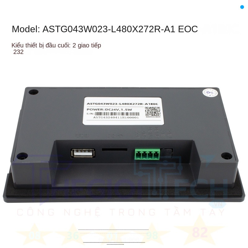 Màn Hình Cảm Ứng 4.3 Inch KINSEAL ASTG HMI LITE V2.2, Giao Diện Người-máy điều khiển lập trình Cổng DB9 Chân RS232 RS485 - ASTG043W023 A1E0C - CÁP Delta Xinjie 3M