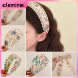 Clemine Vòng tóc ren thêu hoa, thiết kế vành rộng nâng cao trán, phong cách boho ngọt ngào cho nữ