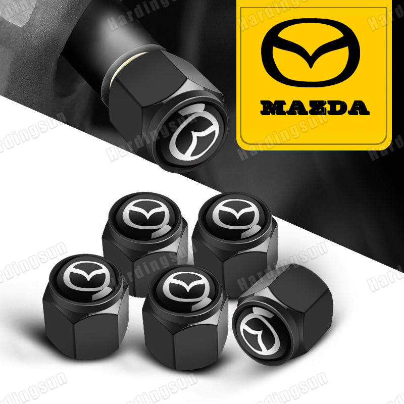 Hardingsun 4 Pieces Anti-theft For Mazda 2 3 5 6 Zinc Alloy Car Tire Accessories Valve Stems Caps With One Wrench Keychain