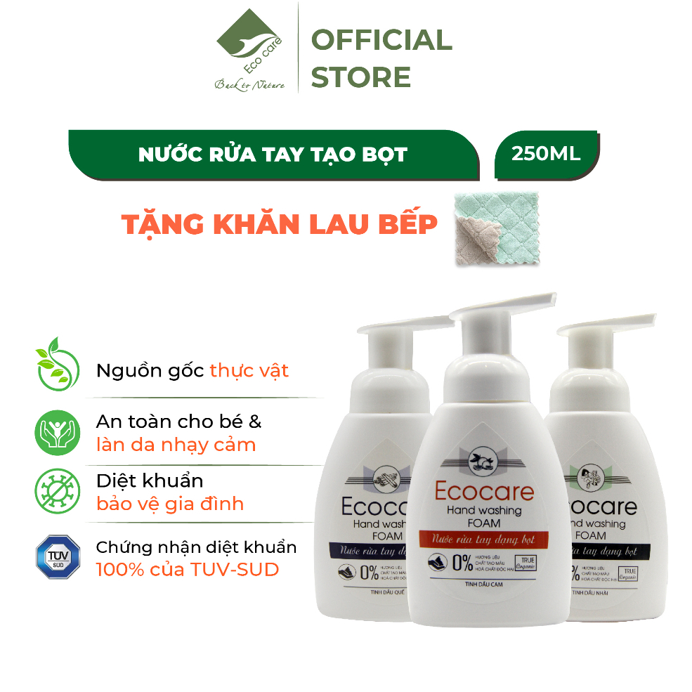 Nước Rửa Tay Tạo Bọt Hữu Cơ ECOCARE 250ml Chiết Xuất Từ Thiên Nhiên (Cam/Quế/Nhài) Giúp Diệt Khuẩn, Khử Mùi