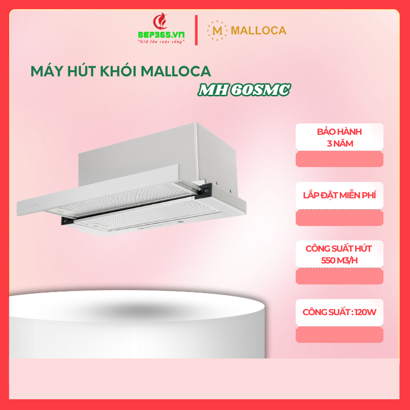 Máy hút mùi âm tủ Malloca MH 60SMC/MH 70SMC/MH 90SMC Sơn tĩnh điện xám Công suất 550m3/h - BST