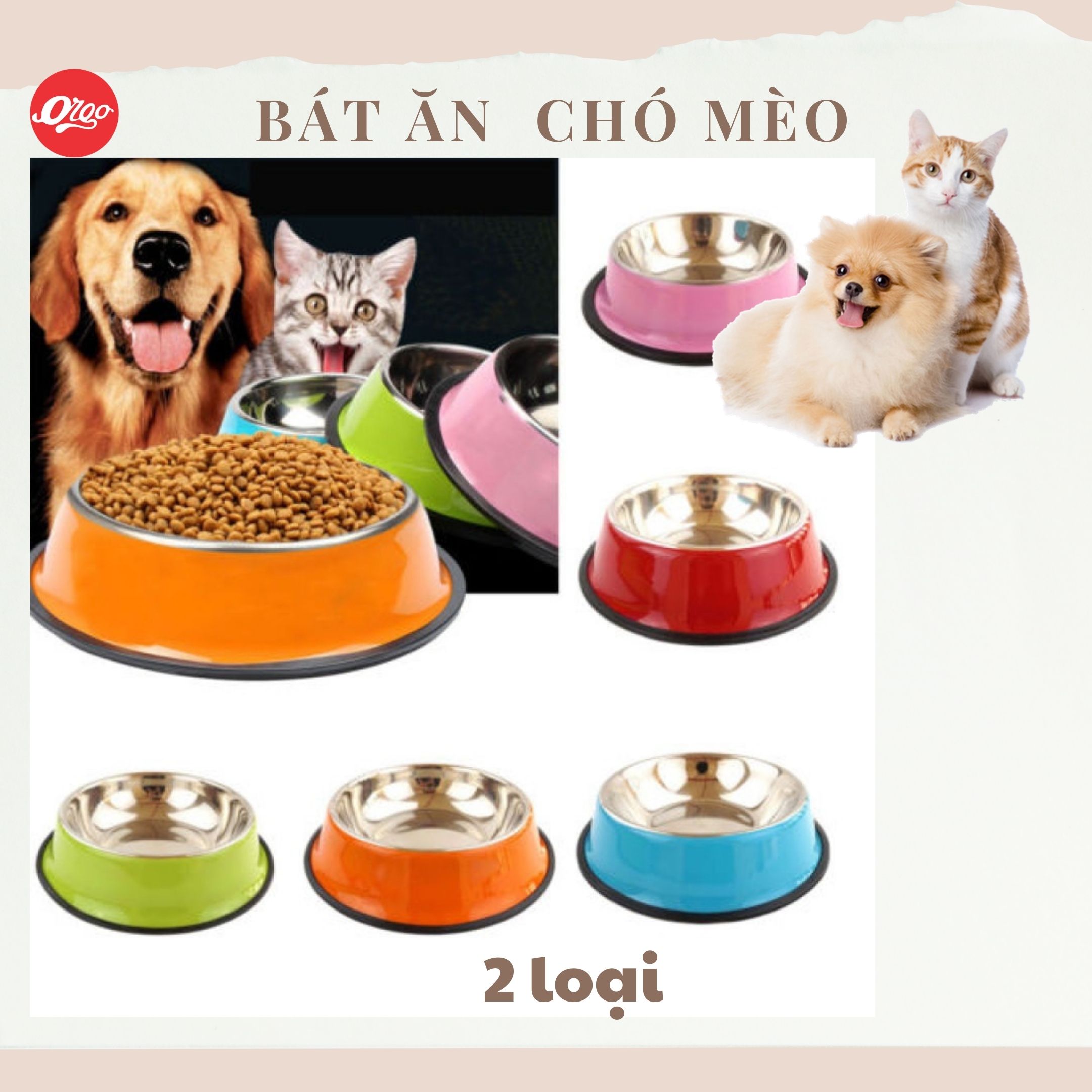 Orgo - Bát Chén ăn inox Không gỉ sét Bát inox cho chó mèo siêu bền ĐỦ SIZE