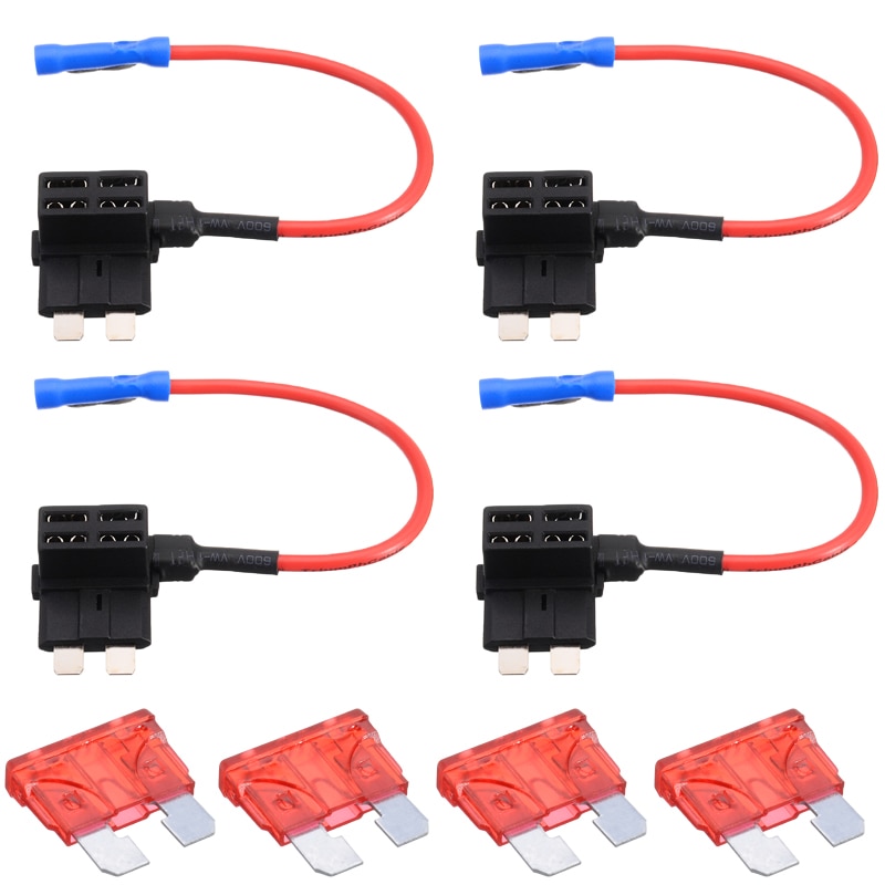 4 Pair 12V Fuse Holder Add-a-circuit TAP Adapter Standard Ford ATM APM Blade Auto Fuse with 10A Blade Car Fuse