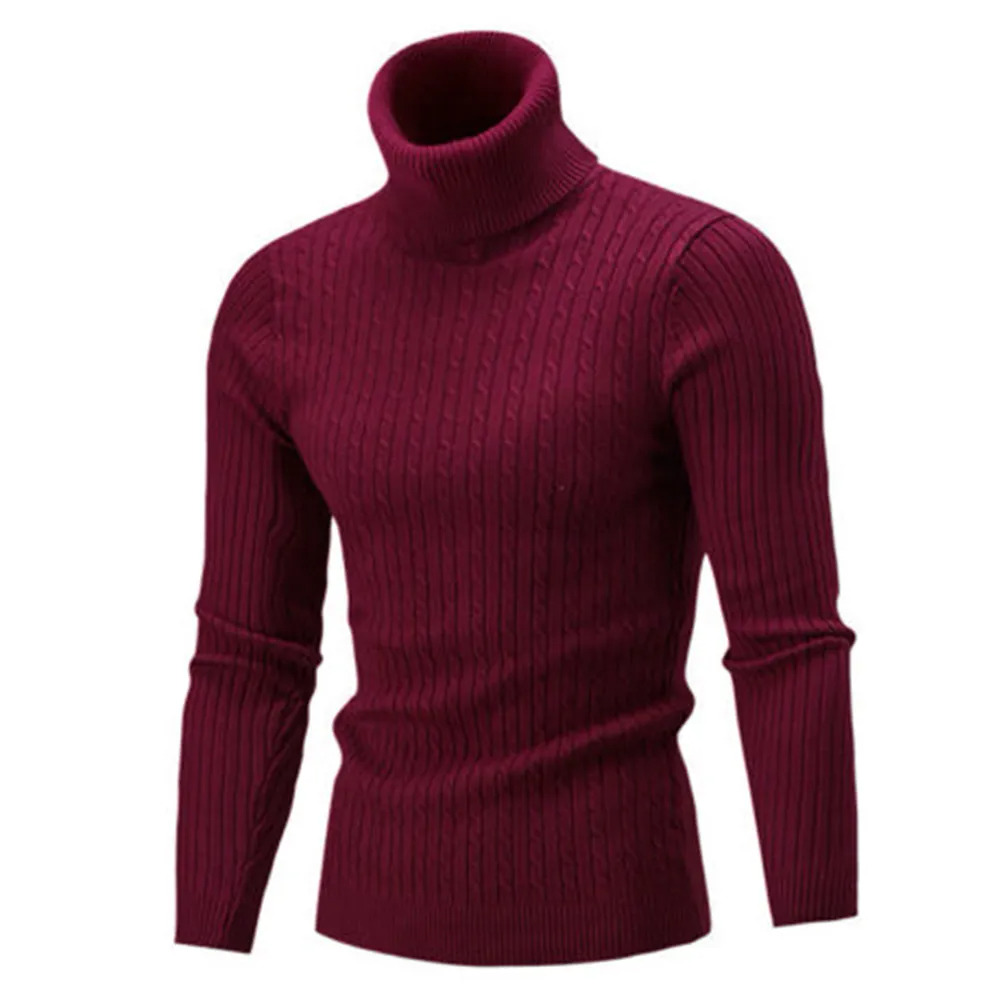 Casual Men Winter Solid Color Turtle Neck Long Sleeve Twist Knitted Slim Sweater Men's Knitted Sweaters Pullover Men999_voghion.com