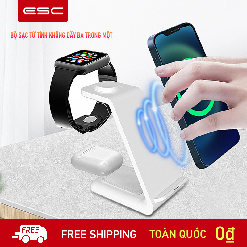 Miễn phí vận chuyểnĐế Sạc Không Dây 3 Trong 1 Sạc Nhanh Cổng Ip Android TypeC Cho Điện Thoại Tai Nghe Bluetooth Smart Watch