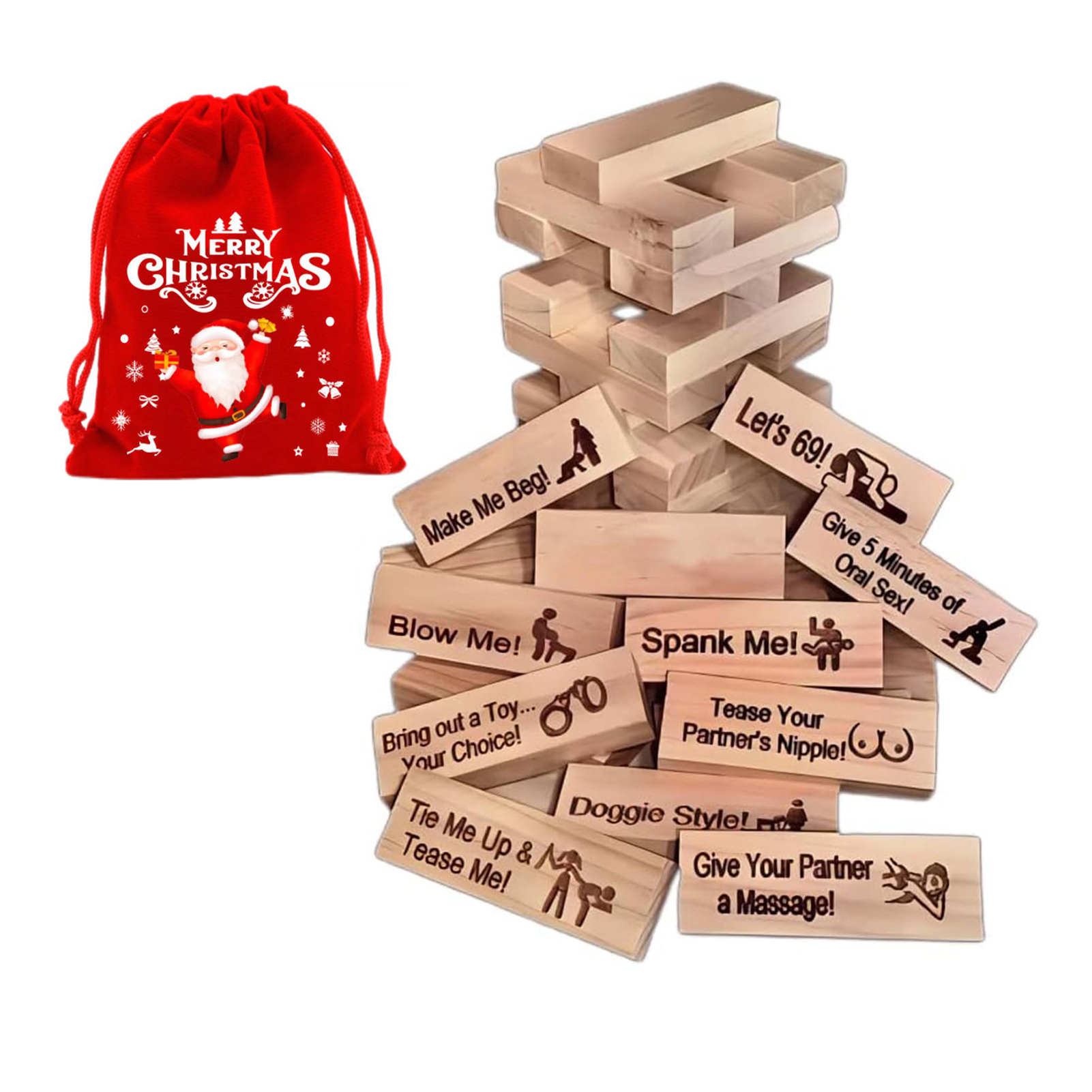 microgood 48Pcs/Set Couple Building Block Tumbling Tower with Christmas Gift Bag Date Night Adults Activities Wooden Stacking Block Game Girlfriend Boyfriend Valentine's Day Gift ราคา 414 บาท*ส่งฟรี