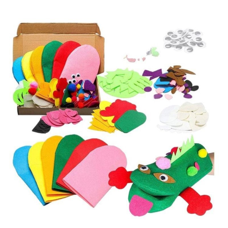 [LF7L]Felt Sock Puppet Craft Set with Pompoms&amp Googly Eyes for Kids Hand Puppet Making Kit for DIY Storytelling Role Play