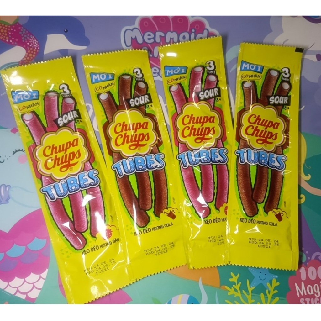 1 túi kẹo dẻo chupa chups tubes hương coca và dâu 24g