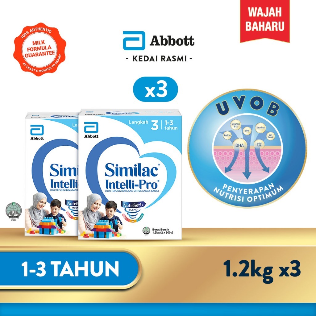 Ready stock🇲🇾[Bundle of 3] Similac Intelli Pro DHA +7 Khasiat Step 3 Growing Up Milk Formula BIB (1.2kg )