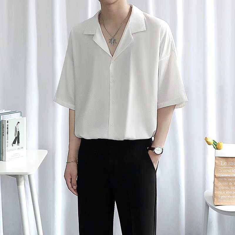 Lansboter áo sơ mi áo nam áo boy phố áo sơ mi nam boypro Áo sơ mi trắng nam tay ngắn mỏng mùa hè lỏn
