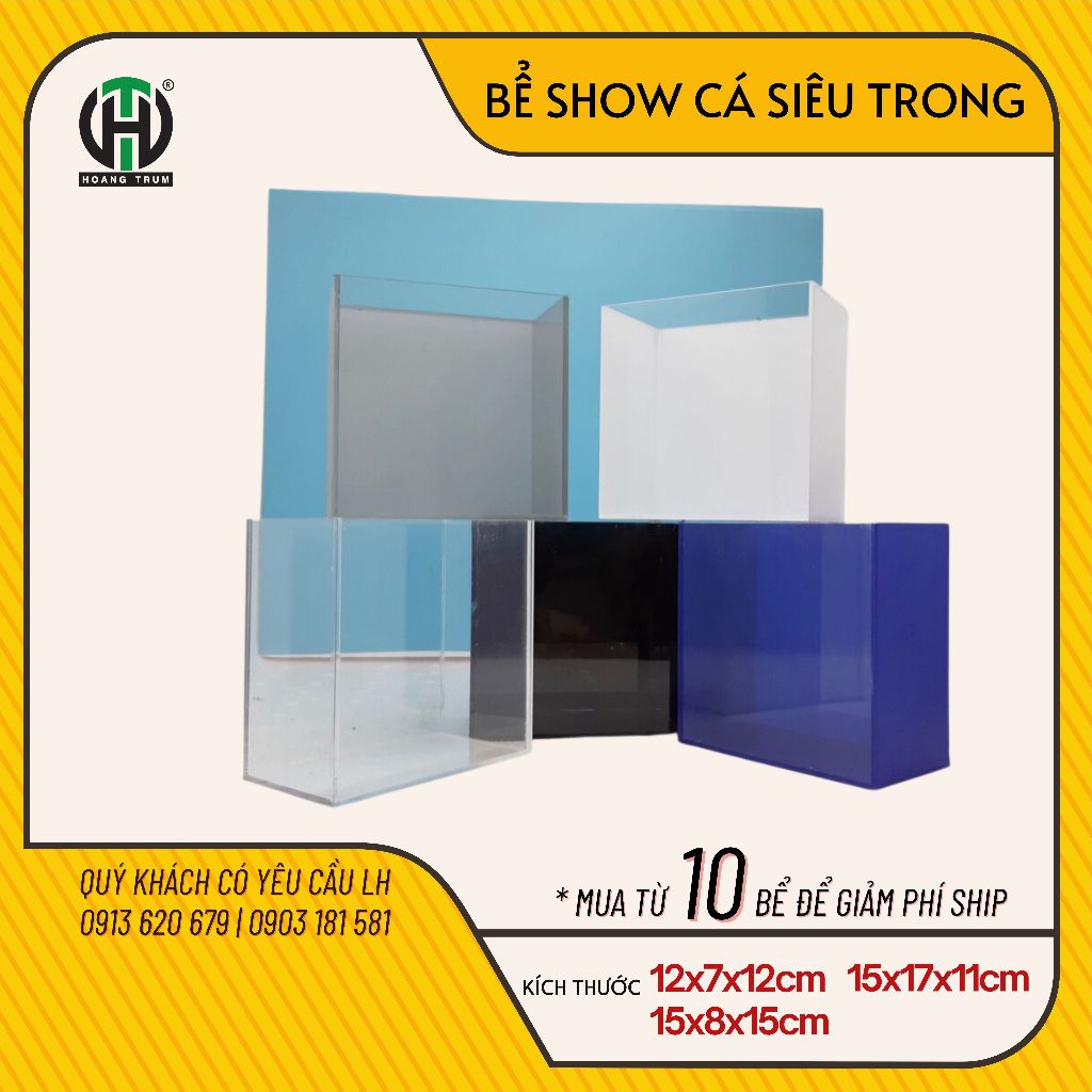 Hồ Show cá Betta mica siêu trong, Bể Show cá siêu trong Acrylic, Keo Quay cá Betta 12x7x12 giá xưởng