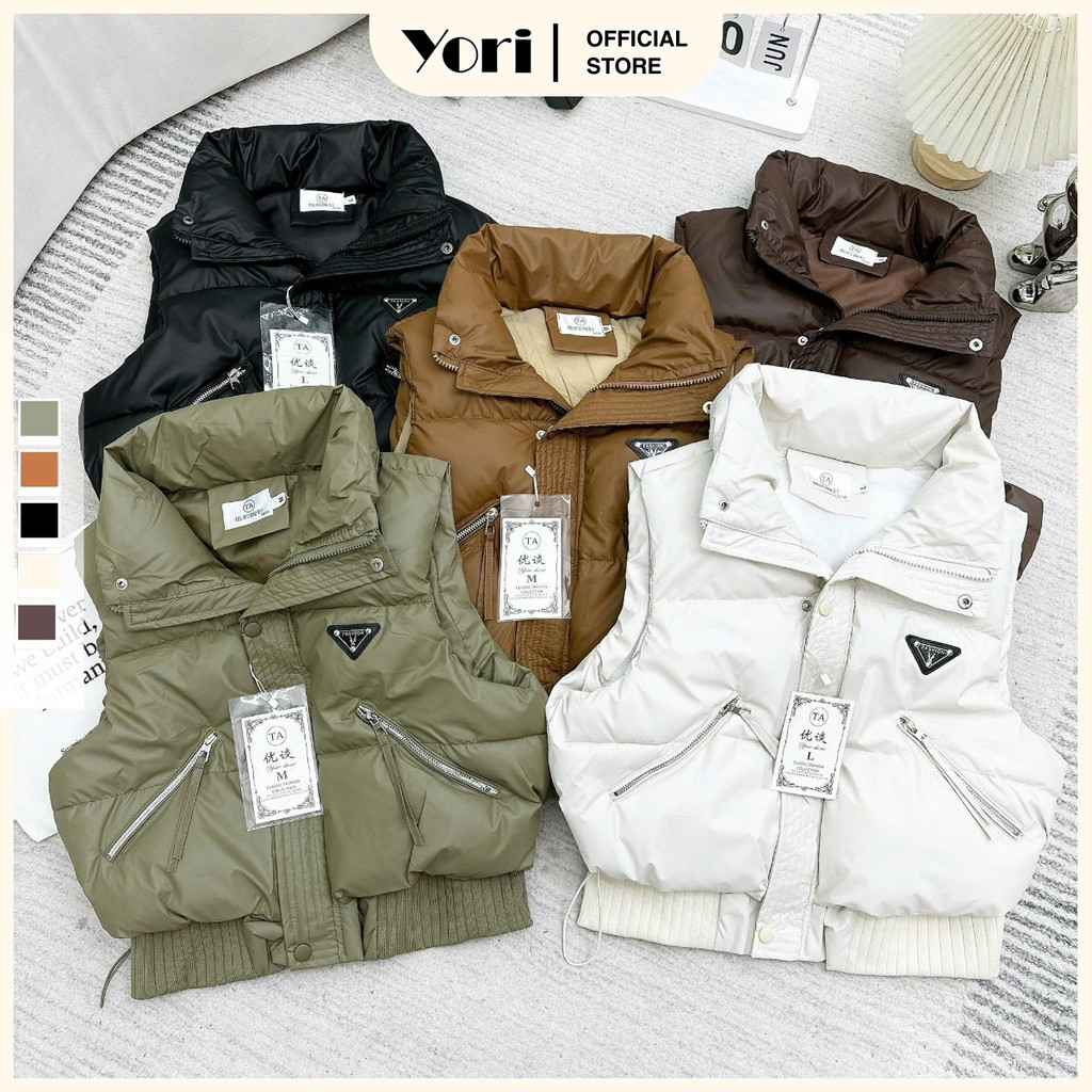 Áo phao gile nữ [QUẢNG CHÂU LOẠI 1] Thiết kế bo eo dây khóa tôn dáng Chất liệu da Áo phao lửng nữ