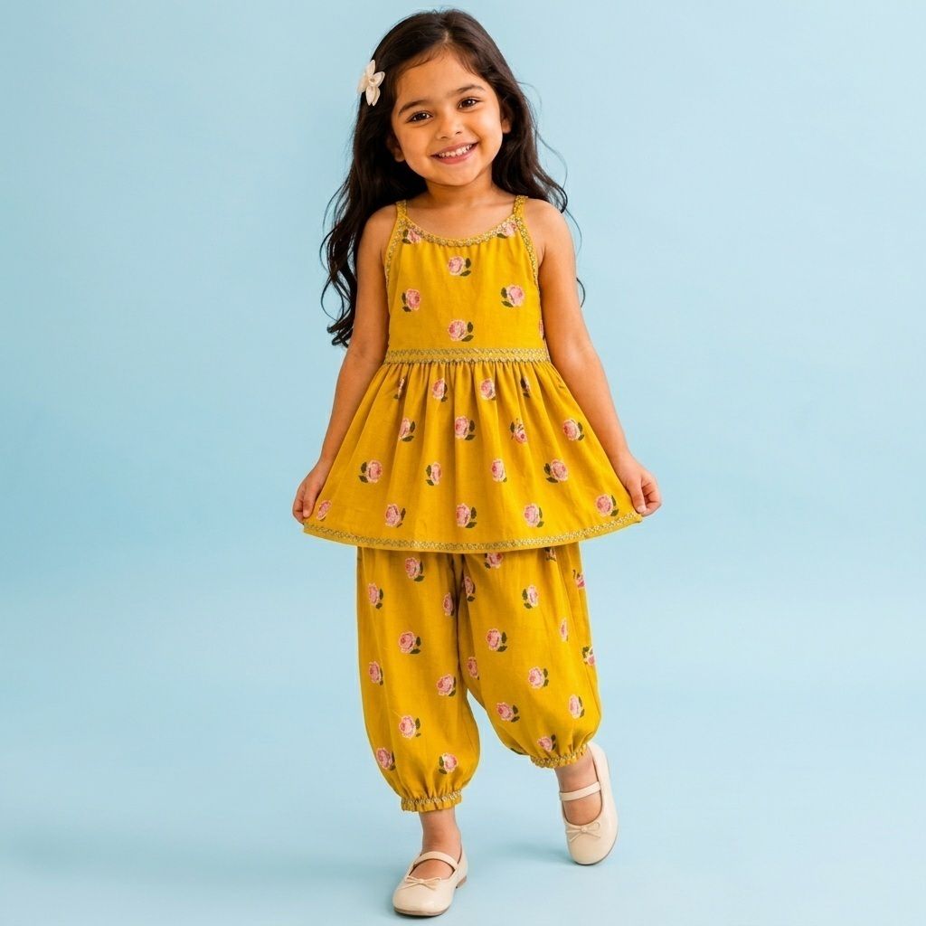 DEBAYU Girls Cotton Peplum Kurti with Afghani Pants Set Size 16 to 32 Malaysia