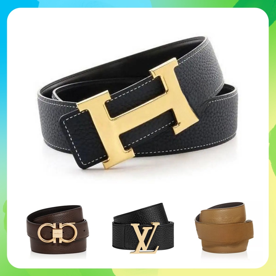 One-Stud Press Buckle Belt for Men Women with Faux Pebbled Leather Pattern | Ladies Belts with Stylish Buckles in Golden and Silver