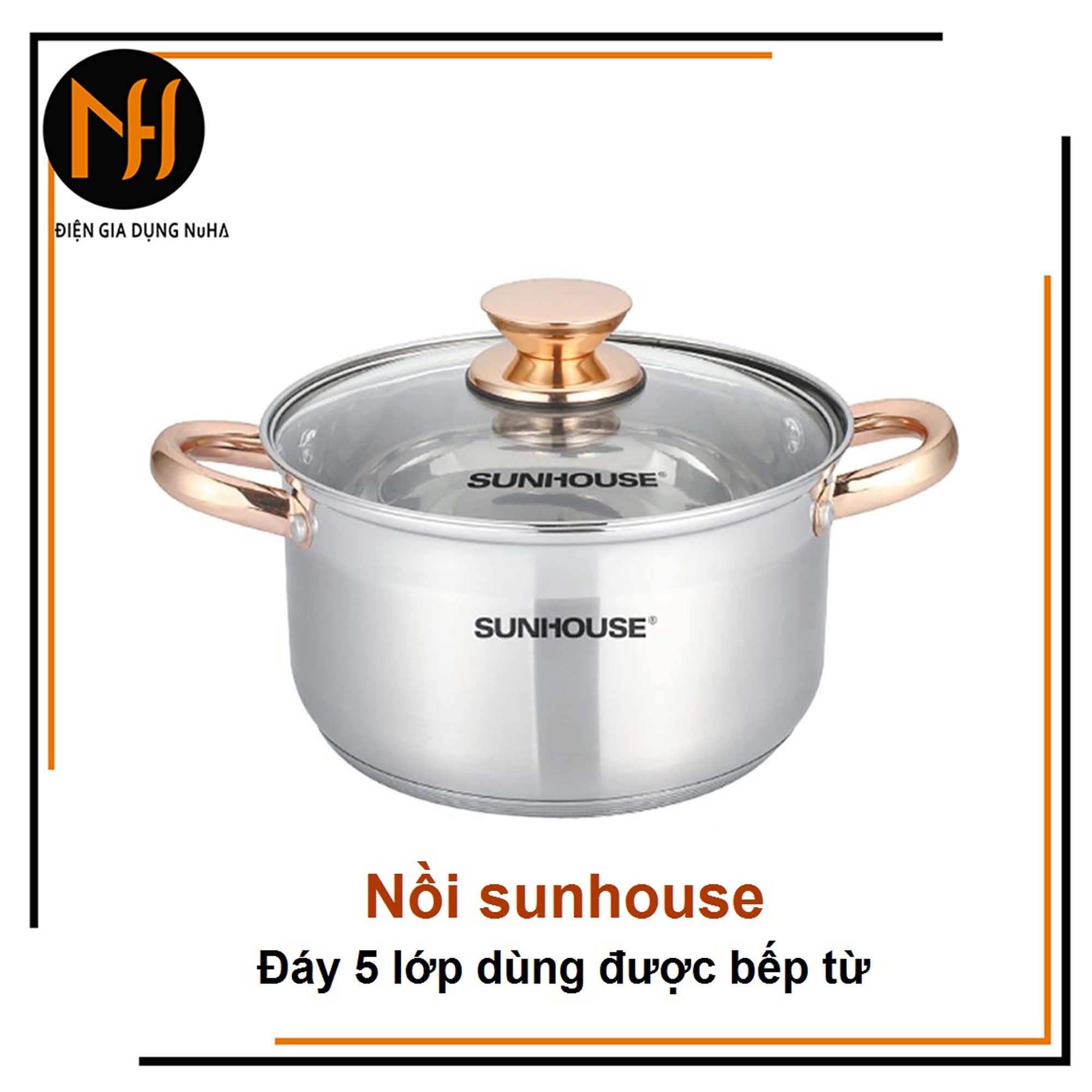 LZD Nồi inox 5 đáy từ Happy cook/sunhouse size 16cm nắp kính cường lực siêu dày đẹp ảnh thật