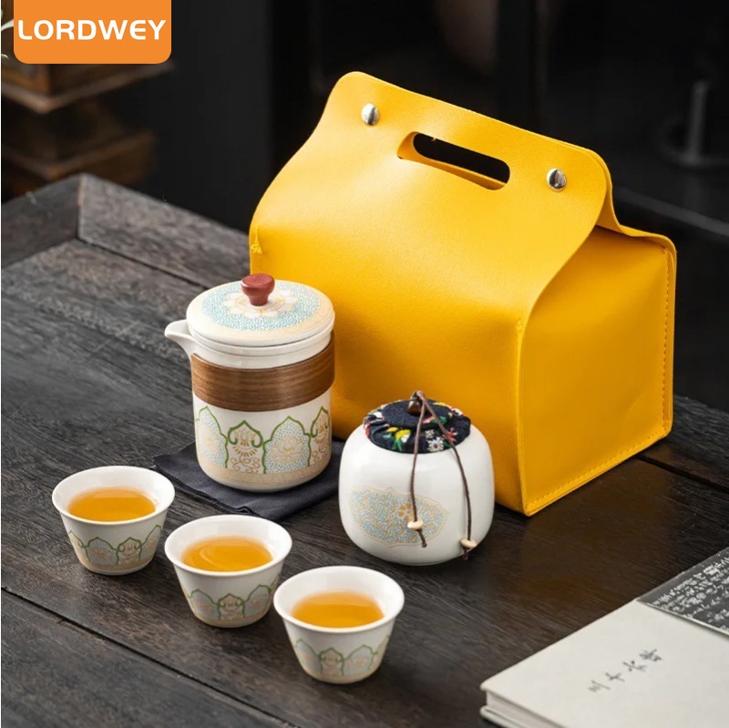 LORDWEY Travel Tea Set Quick Cup One Pot Three Cups Portable Outdoor Travel Camping Exquisite Ceramic Business Gifts ราคา 284 บาท*ส่งฟรี