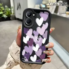 YIWESAN Casing Hp Untuk Realme C33 Case ponsel pola Hati ungu dengan kasing HP anti drop pelindung Kesing lensa Peningkatan premium silikon Softcase Cesing