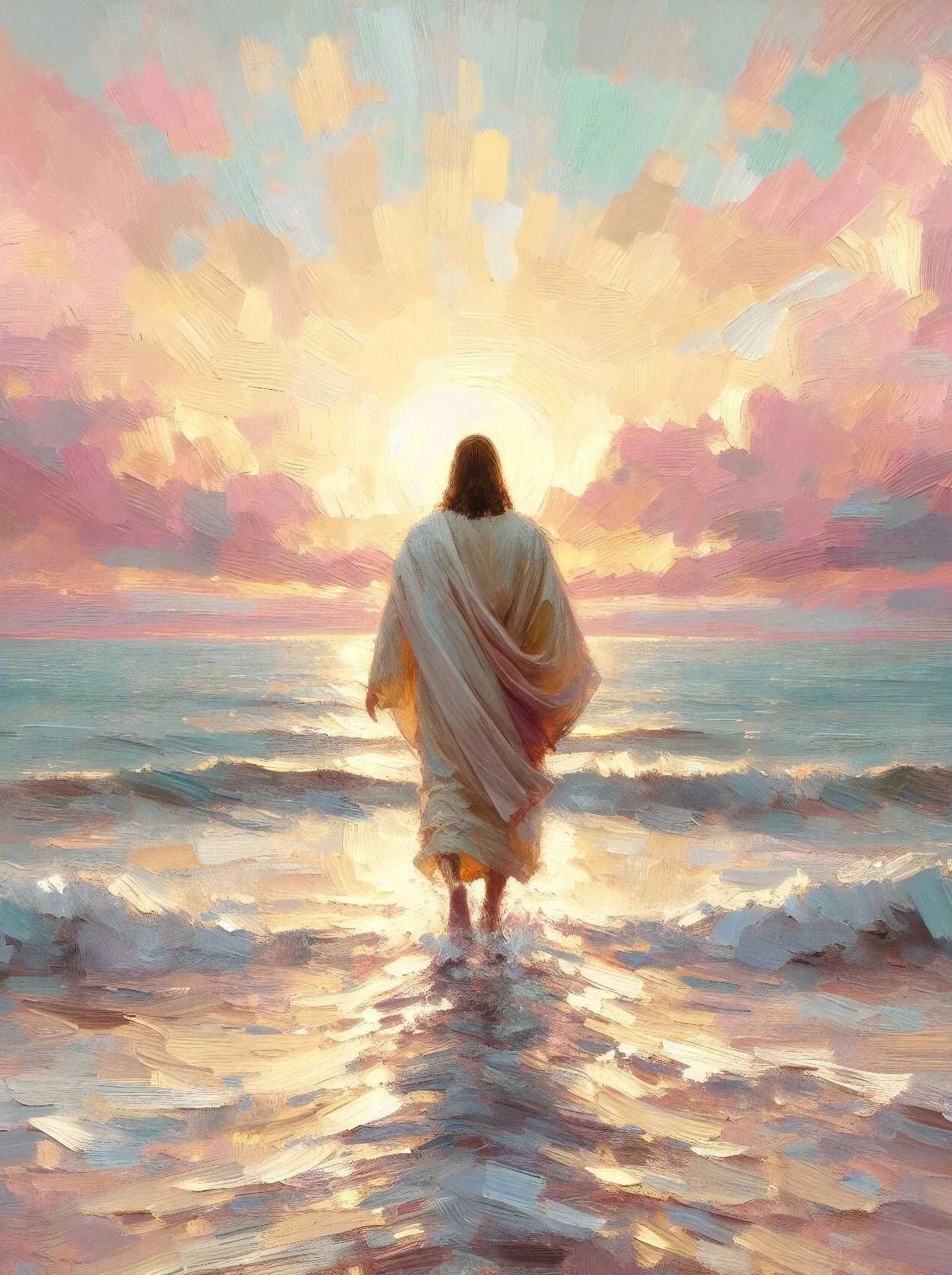 Walking on Water/Shepherd Jesus Christian Poster Canvas Painting Bible Wall Art Picture for Living Room Home Decor Baptized Gift