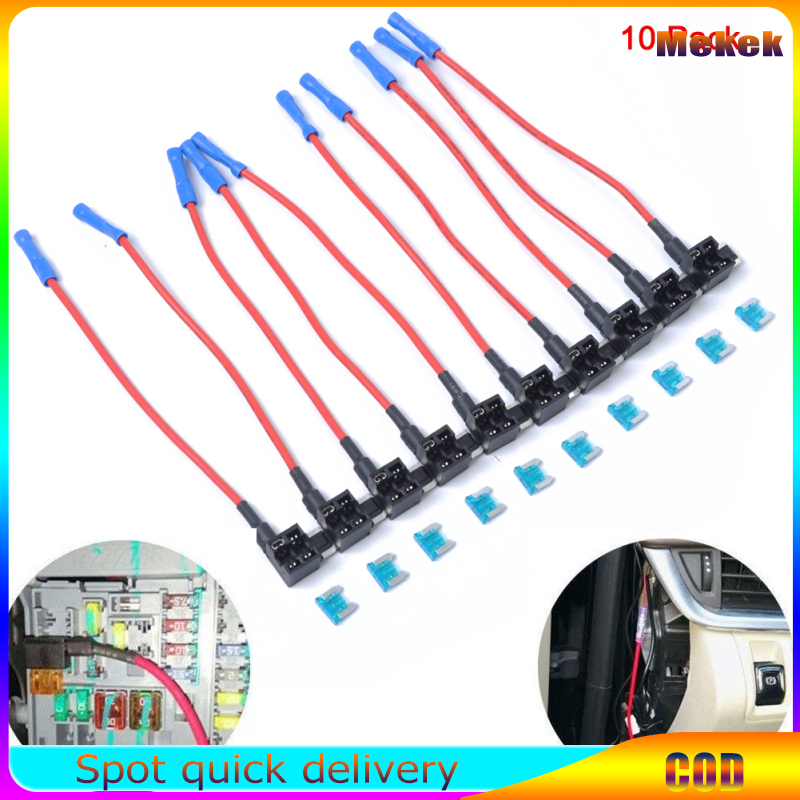 10 x Mini add-a-mạch xe tự động thả thấp Kiểu tấm 15A trong dòng Bộ giữ cầu chì (với 10 cái 15A cầu chì)