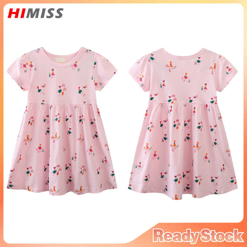 Toddler Girls Princess Dresses Round Neck Short Sleeve Cotton Dresses Summer Playwear Casual Clothes ราคา 210 บาท*ส่งฟรี