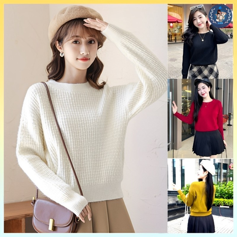 Áo len thun nữ montoghi gân dệt kim màu trơn tay dài sang trọng - l2m