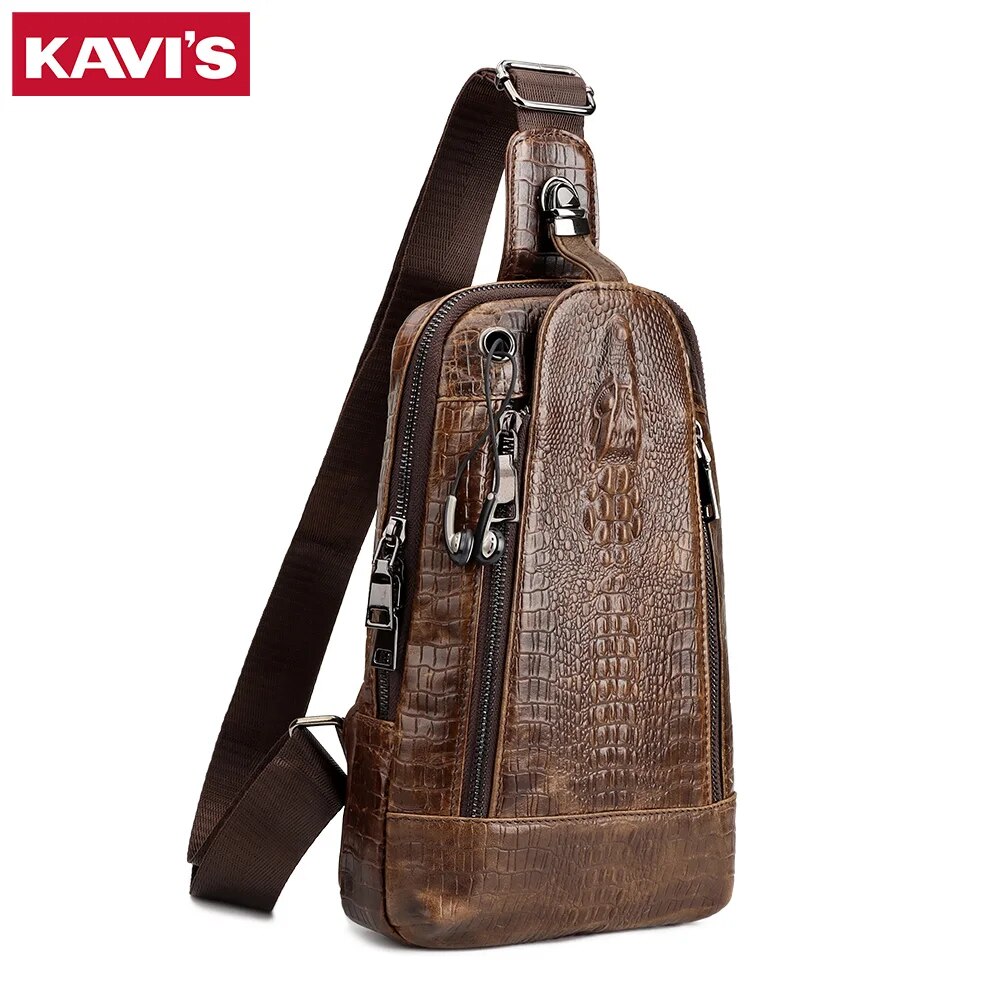 ZZOOI Alligator Grain Chest Pack for Men Cowhide Leather Men's Shoulder Bag New Fashion Quality Crossbody Bags Male Hasp Carry Bag ราคา 1,267 บาท*ส่งฟรี
