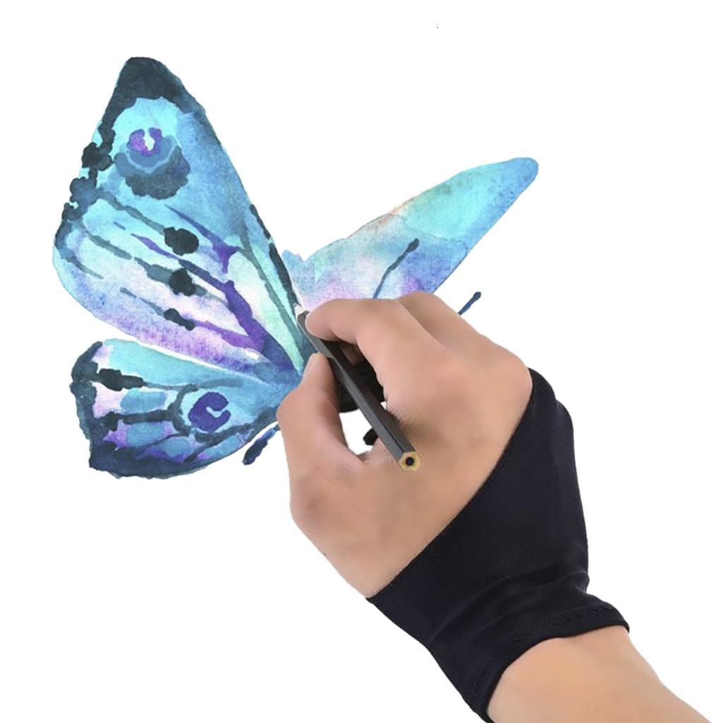 Chống bẩn Găng tay màu đen 2 ngón tay găng tay cho Wacom vẽ bằng văn bản kỹ thuật số Tab
