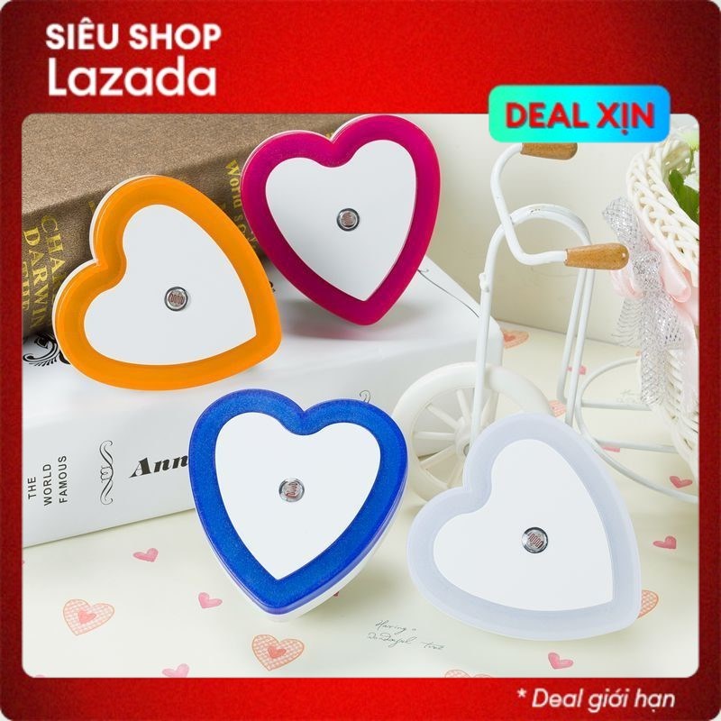 Đèn ngủ cảm biến ánh sáng tự động tắt bật hình trái tim