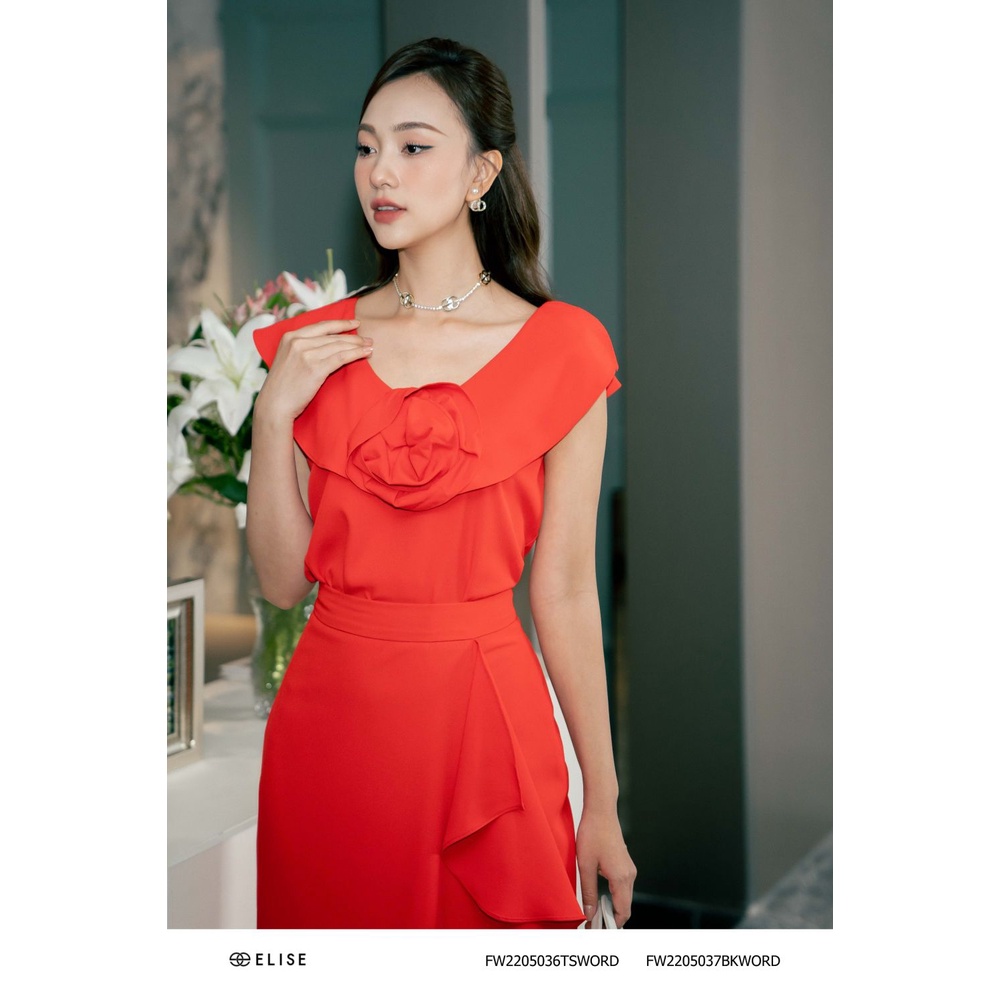Áo sơ mi đỏ đính hoa thiết kế elise fw2205036tsword