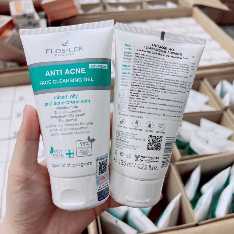 Chính hãng Floslek Pharma Gel Rửa Mặt Kháng Khuẩn Ngừa Mụn Antibacterial Face Cleansing Gel 125ml