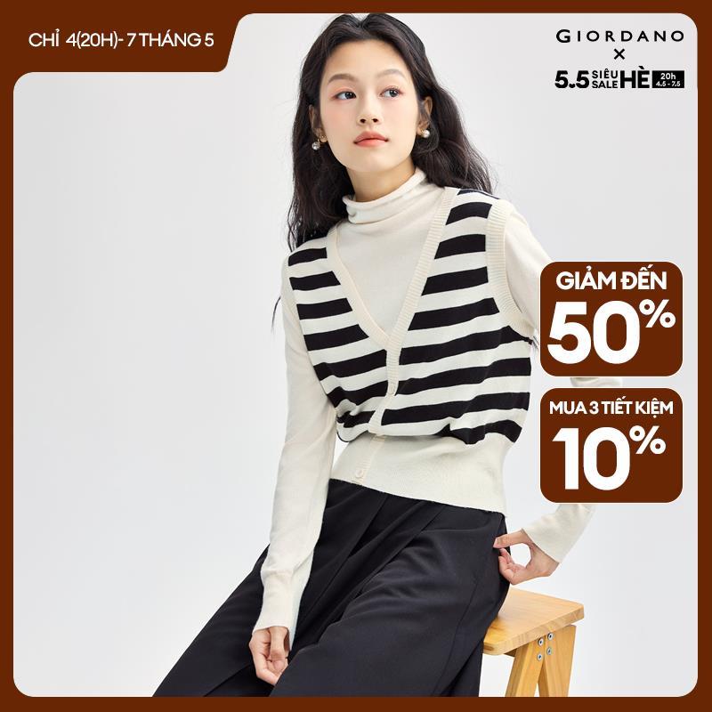 GIORDANO Nữ Áo len giả 2 mảnh Áo len kẻ sọc Cổ lọ 12-Gauge Dệt kim Mềm mịn Ấm áp Áo len thường ngày 05354707