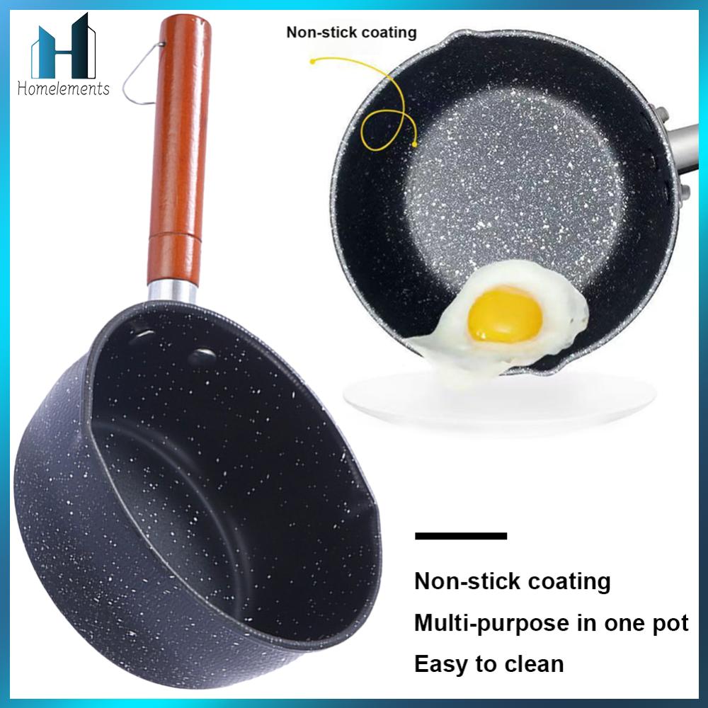 Non-Stick Sauce Pan Cooking Pot with Pour Spout Soup Pot Wooden Handle Milk Saucepan 14cm for Induction Cooker Gas Stove ราคา 74 บาท*ส่งฟรี