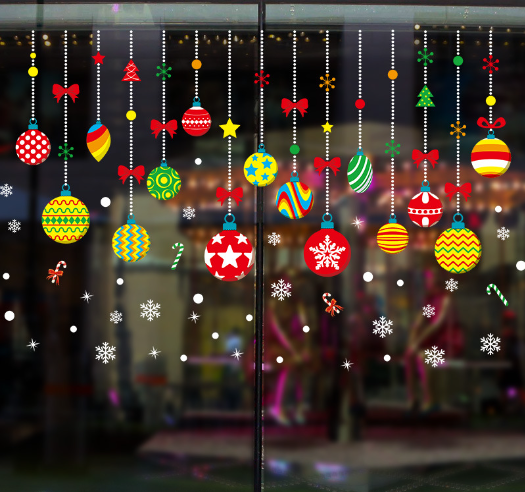 Decal trang trí Noel - Rèm dây trái châu sắc màu-XH6258