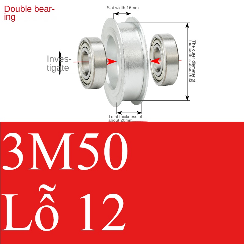 Bánh Răng Đồng Bộ 3M 50 Răng Guangfa - Răng Căng, Rãnh 11/16/21mm, Có Ổ Bi, Lỗ 5-17mm, Nhôm, Hướng Dẫn Công Nghiệp - bóng 16 12