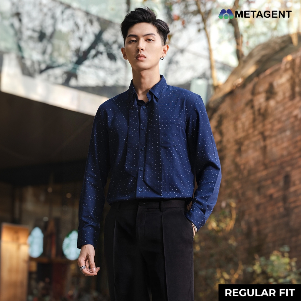 Áo sơ mi họa tiết kẻ dáng regular fit metagent ms 17e3771