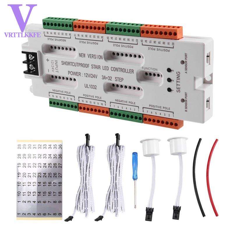 All tool store-Prevent Short Circuit Controller DC12V/24V Ladder Night Light 32 Channels Stair LED Motion Sensor Light