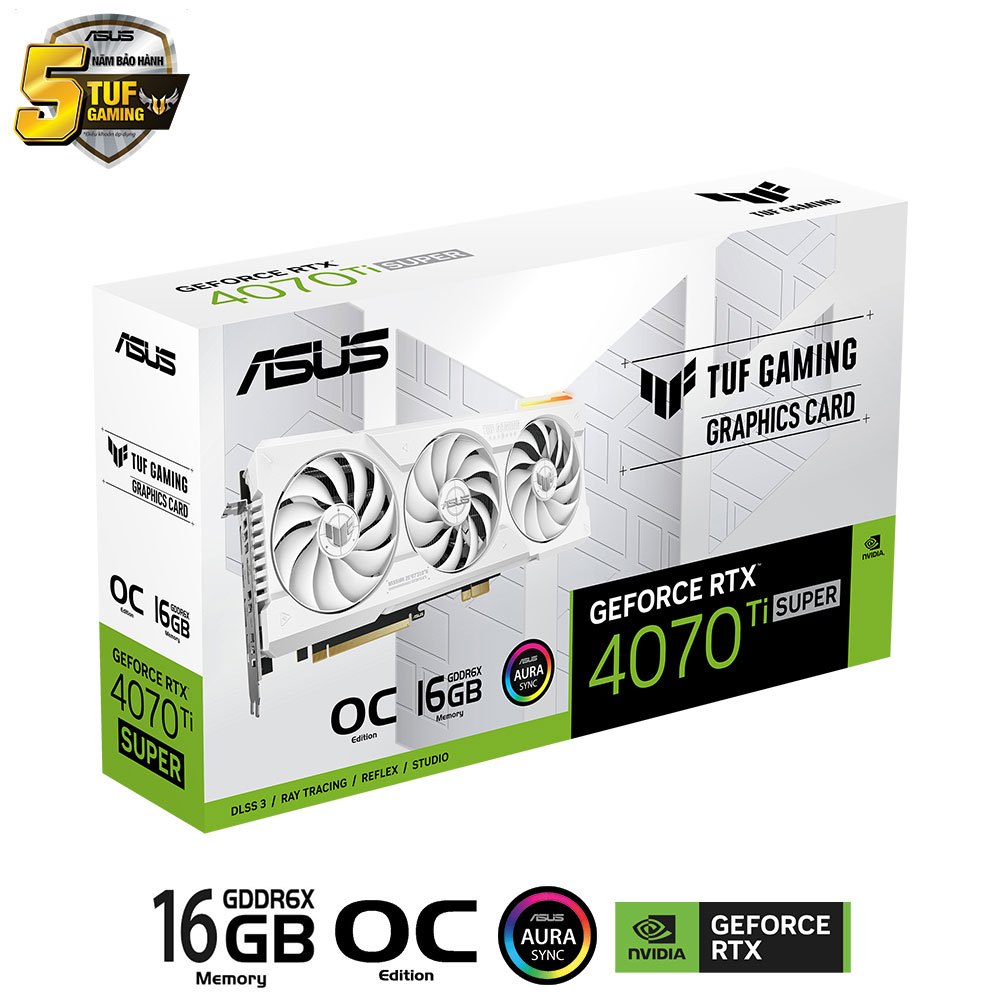VGA  ASUS TUF Gaming GeForce RTX™ 4070 Ti SUPER BTF White OC Edition – 16GB GDDR6X - Hàng Chính Hãng