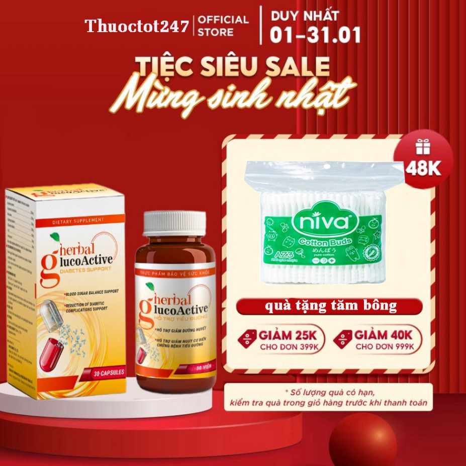 [CHÍNH HÃNG 100%] Herbal Glucoactive Viên Uống Hỗ Trợ Ổn Định Đường Huyết Mỹ Phẩm Shop