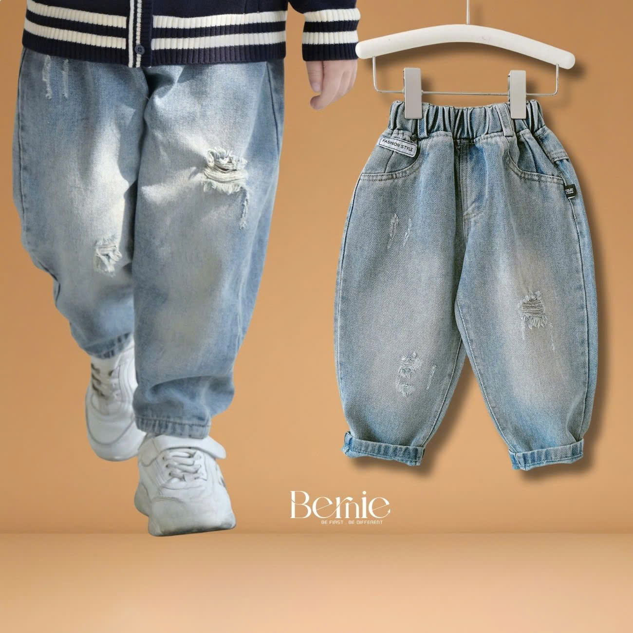 Quần jean dài quần denim dáng baggy xước cho bé trai Style hàn quốc size 11 tới 28kg BERNIE T1125Q52