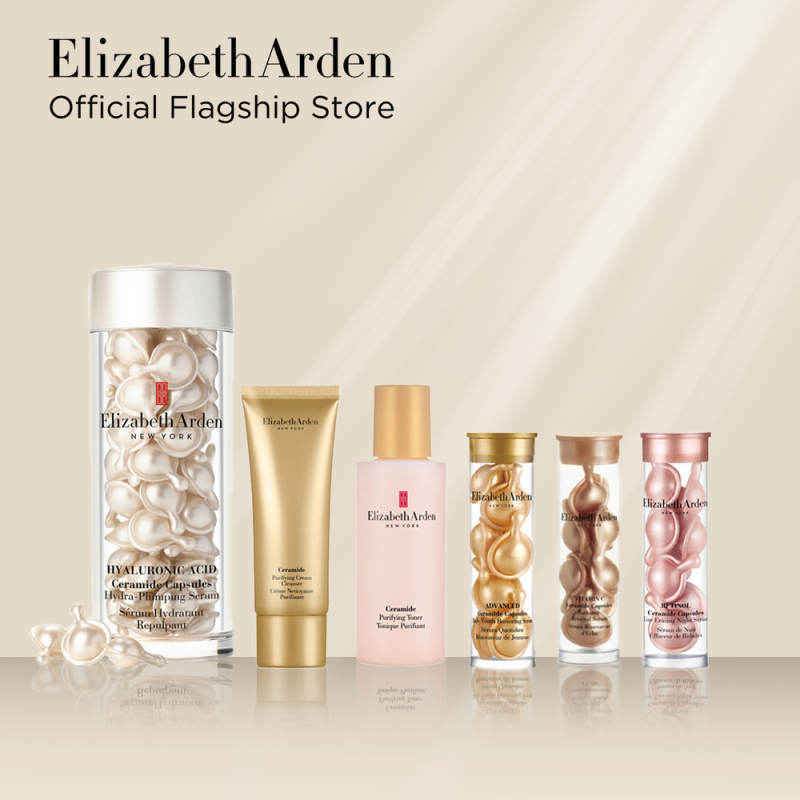 Buy Elizabeth Arden Hyaluronic Acid Ceramide Capsules Hydra-Plumping Serum Value Set: HA 60 capsules, Vitamin C 7 capsules, Retinol 7 capsules, Advanced Ceramide 7 capsules, 50ml Toner, 50ml Cleanser Singapore