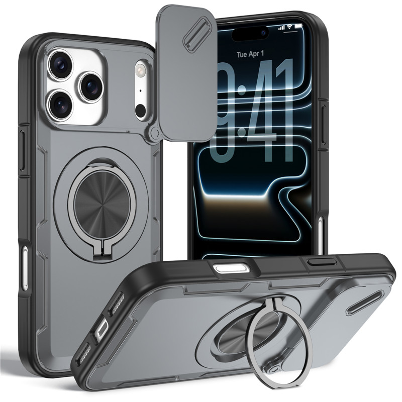 Phone Case For Iphone With Slide Camera Cover Ring Stand Armour_voghion.com