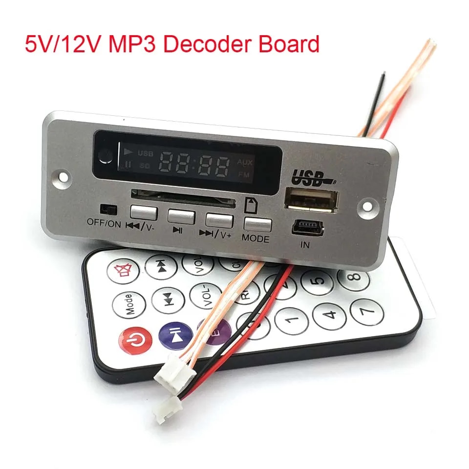 New miễn phí vận chuyển 5V/12V bảng Mạch Giải Mã MP3 máy nghe nhạc với kênh đôi hiển thị mà không cần bộ khuếch đại công suất điều khiển từ xa FM Power Off Bộ nhớ