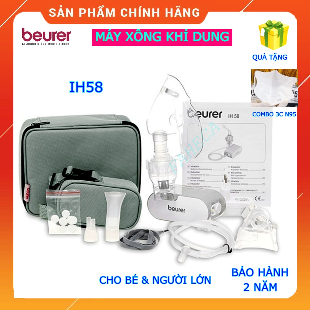 (HỎATỐC-1H) Máy xông khí dung BEURER IH58 cho bé & người lớn - Máy xông mũi họng IH-60 - Thương hiệu Đức - Chính hãng
