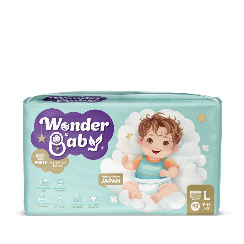 [QUÀ TẶNG KHÔNG BÁN] Tã/Bỉm quần Thương Hiệu Nhật Bản WONDER BABY 5 Lớp Siêu Thấm Hút, Chống Tràn, Size L42